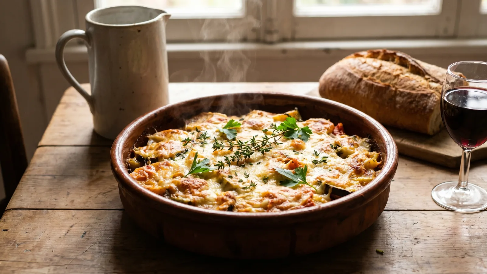 Gratin de légumes doré préparé avec des restes