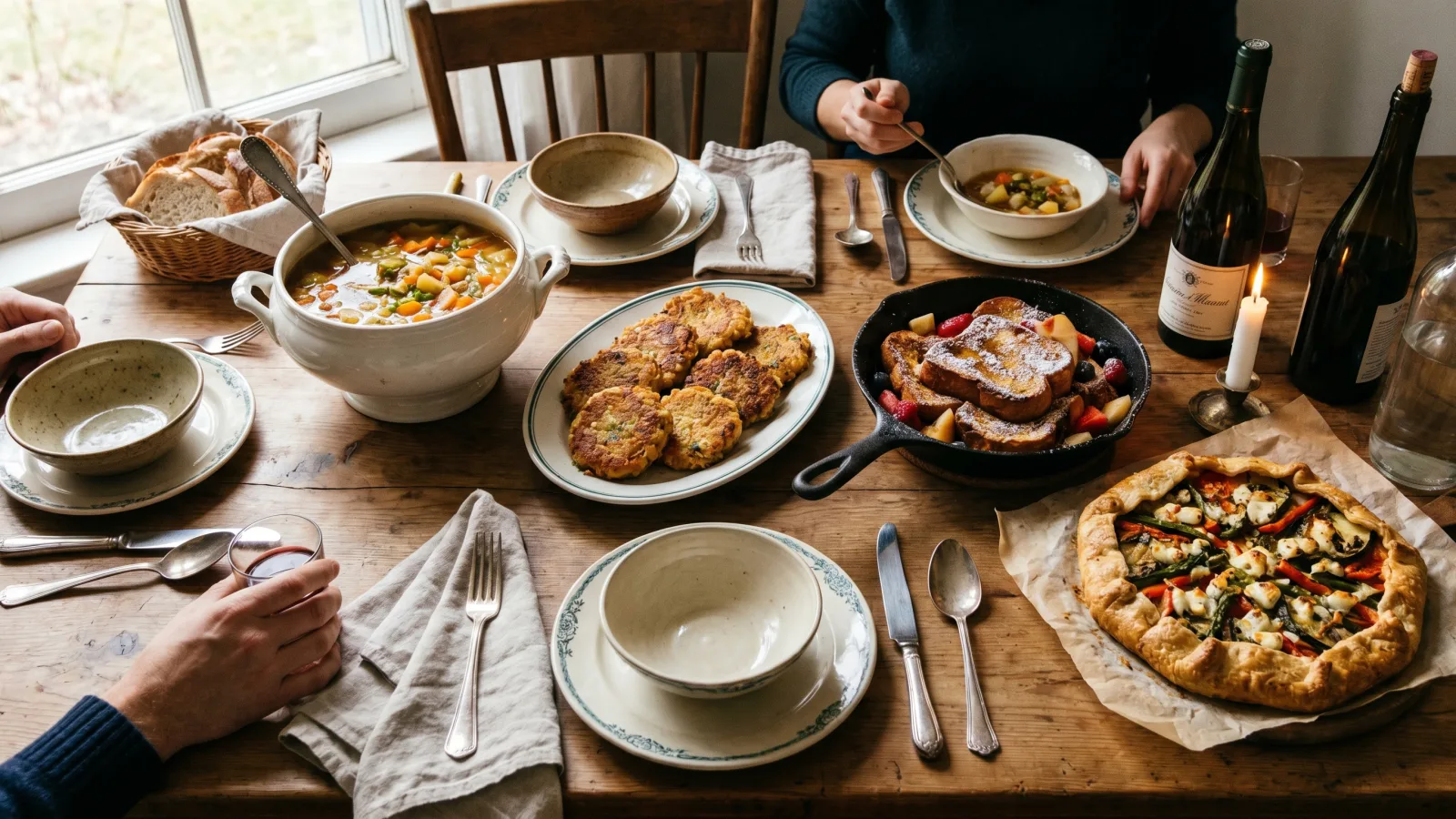 Table dressée avec plusieurs plats anti-gaspillage