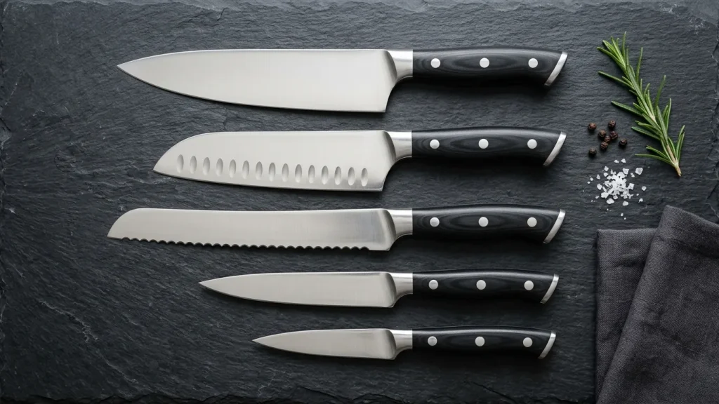 Différents types de couteaux de cuisine alignés