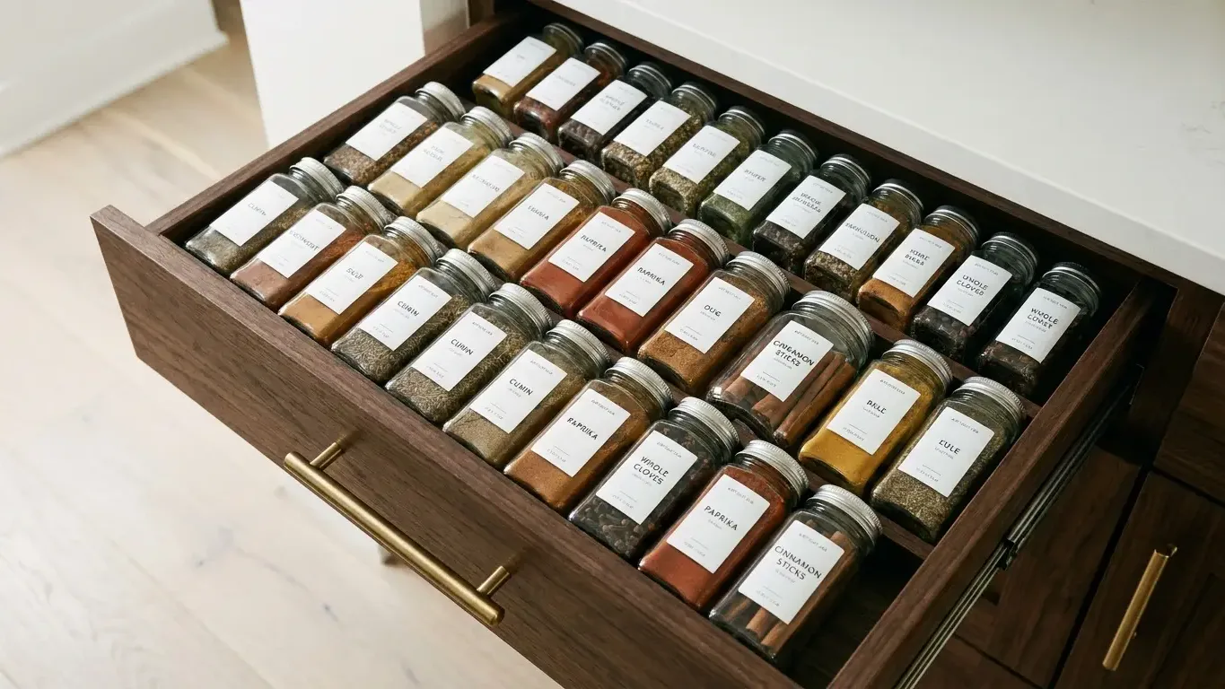 Épices conservées dans des pots hermétiques à l’abri de la lumière