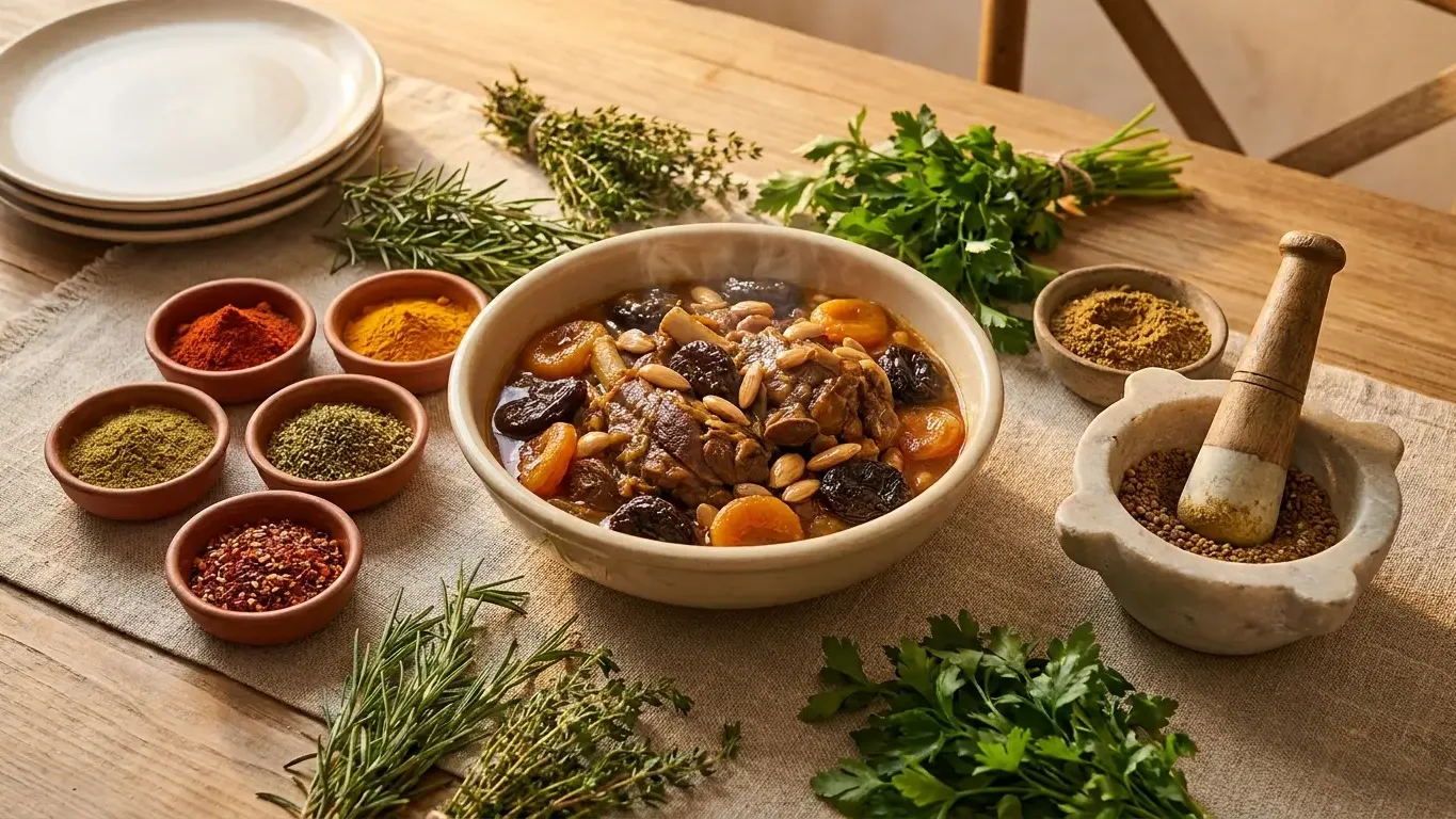 Plat parfumé aux épices sur une table dressée